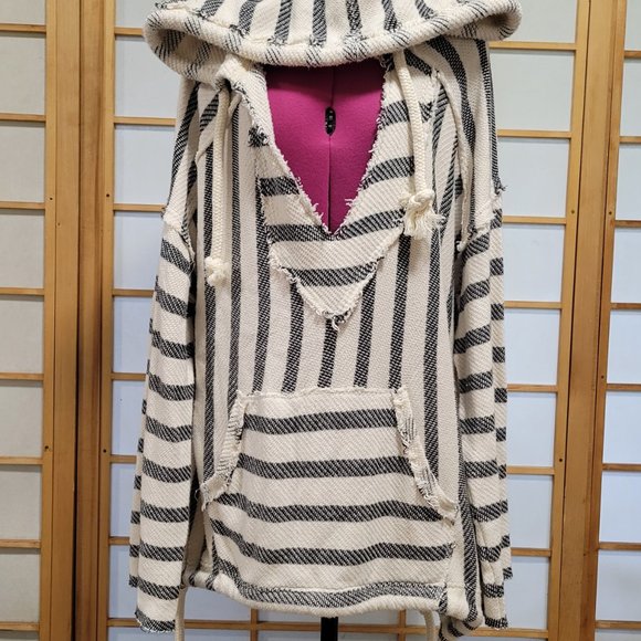 NWT Free People Cozy Oversized Striped Sweater Hoodie Kangaroo Pocket - Small S - Picture 2 of 9